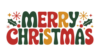 Festive Typography: A vibrant holiday design with Merry Christmas written in a playful, colorful font, complemented by cheerful festive elements, creating a joyful, decorative seasonal display.