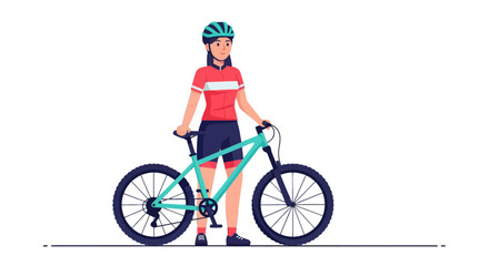 Fototapeta premium Illustration Of A Cyclist Standing With Her Bicycle Against A Black Background