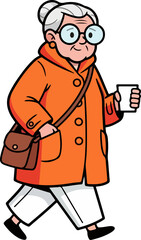 Grandmother with handbag strolls down the street