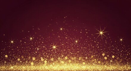 Golden Dust Particles Exploding Across a Dark Red Background with Soft Bokeh Effects