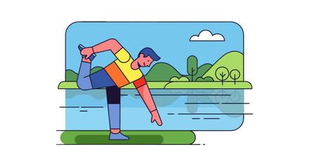 Obraz premium Illustration Of A Person Doing Yoga Pose in A Relaxing Environment on Nature
