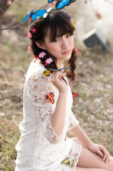 Eastern women photographed outdoors in spring