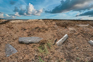 Asphalt surface on the street was demolished due to poor construction.