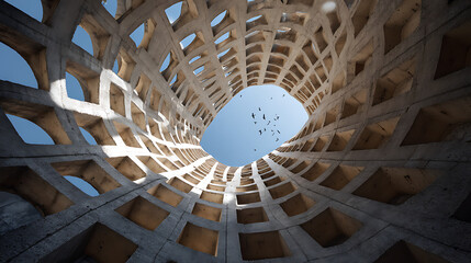 Concrete structure sky view birds flying architecture