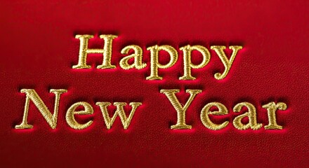 Golden Happy New Year Celebration Text on Red Background