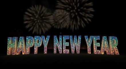 Happy New Year Celebration With Festive Fireworks