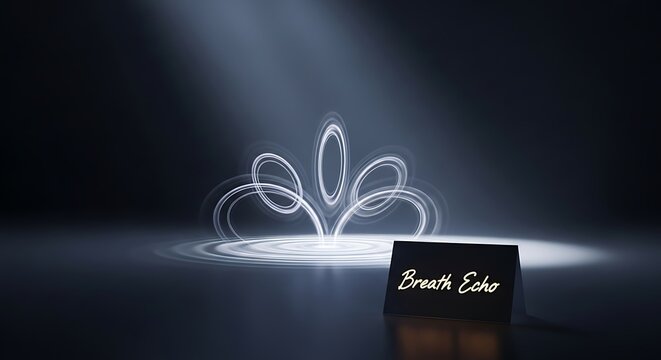 Experience profound tranquility with ethereal light swirling upwards from a serene water ripple, evoking peace and mindful reflection for wellness and spa branding