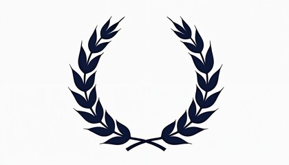 Dark blue laurel wreath on white background. Classic success symbol denotes victory, award, honor, achievement. Timeless graphic element for quality, winner status, elegant design template. Modern