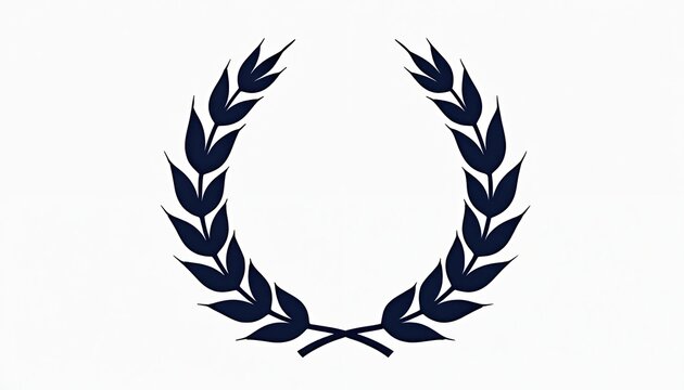 Dark blue laurel wreath on white background. Classic success symbol denotes victory, award, honor, achievement. Timeless graphic element for quality, winner status, elegant design template. Modern - Powered by Adobe