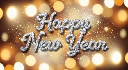 Sparkling Happy New Year Celebration Background with Bokeh Lights