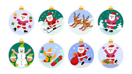 Christmas Ornament Collection: A vibrant collection of Christmas ornaments featuring festive illustrations and joyful characters, embodying the spirit of the holiday season, perfect for decorations.