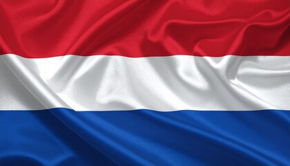 Obraz premium Waving Dutch Flag Fabric Texture National Symbol of the Netherlands Red White and Blue Banner Fluttering in the Wind