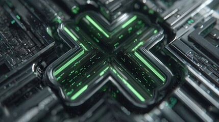 future  saint patrick's day Abstract green digital circuit design with a central motif.