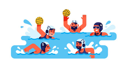 Fototapeta premium Illustration Of Water Polo Match In Progress With Dynamic Players And Ball At Play