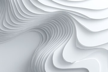 Abstract layered waves. White, flowing, curved design, depth, modern art, digital
