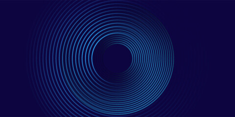 Abstract blue glowing geometric lines on dark blue background. Modern shiny blue circle lines pattern. Futuristic technology concept. Suit for cover, poster, banner, brochure, header, website