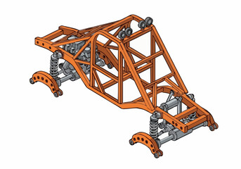 Isolated vector illustration of heavy duty monster truck chassis and roll cage structure engineering diagram offroad vehicle frame design technical blueprint mechanics