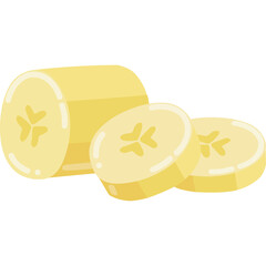 Sliced Yellow Banana Fruit With Cross Section Detail on Transparent Background