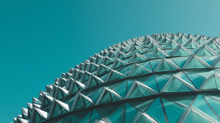 Geometric glass facade structure against clear sky modern architecture geometric pattern