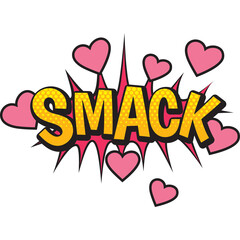 SMACK Comic Book Style Word Art With Pink Hearts And Yellow Burst On White Background