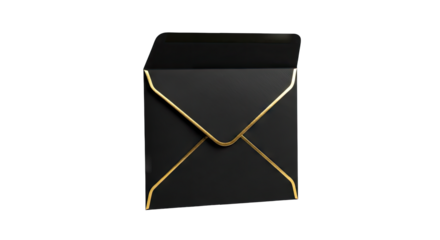 Elegant Black Envelope with Gold Edging and Transparent Background Isolated Studio Shot