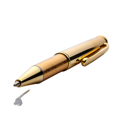 Elegant Gold Ballpoint Pen with Textured Grip and Shiny Clip Isolated on Transparent Background Professional Studio Lighting