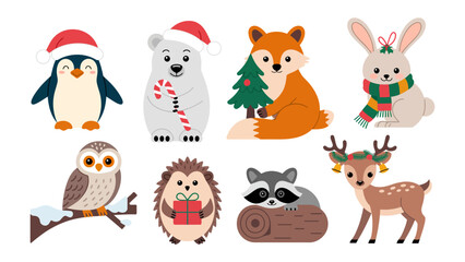 Festive Forest Friends: A charming ensemble of woodland creatures, each adorned in holiday attire, bring the spirit of winter festivities to life.