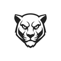 Powerful panther head logo, fierce animal mascot for sports team, bold black and white design, captivating strength and agility, modern animal emblem