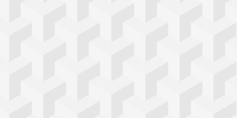 Vector structure box minimal white abstract cube square geometric tile hexagon mosaic wall grid wallpaper. white and gray geometric block cube isometric mosaic texture background.	