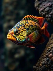 Obraz premium A regal cichlid, a jewel of the rift lakes, found in the deep, vast expanse of Lake Tanganyika, wildlife portrait, cichlid