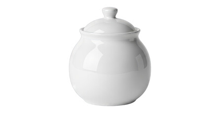 Elegant White Ceramic Sugar Bowl with Lid Isolated on Transparent Background Ideal for Culinary Presentations and Kitchenware Collections