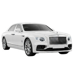 Elegant White Luxury Sedan on Transparent Background with Chrome Accents and Detailed Grille