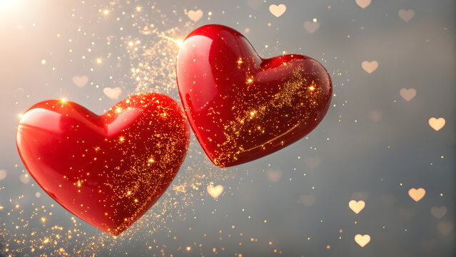 Romantic red hearts sparkle love celebration - Powered by Adobe