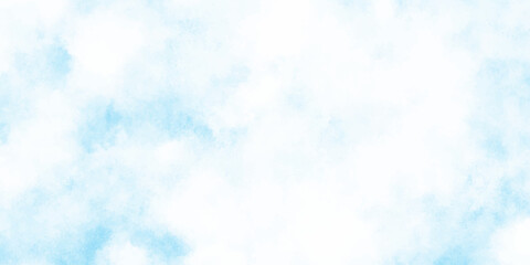 Refreshing sky blue watercolor texture with smooth  clouds or fog,  dreamy blue sky with watercolor white stains patterns for artistic design projects.
