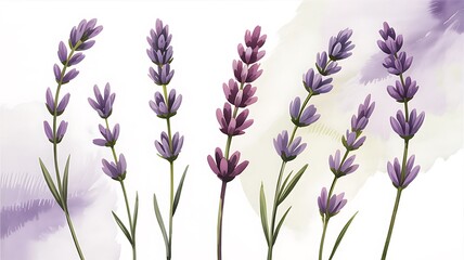 Naklejka premium Watercolor Lavender Stems with Soft Purple Hues flower