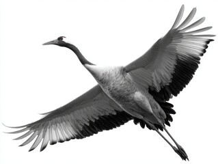 Naklejka premium crane bird, wings open, in flight