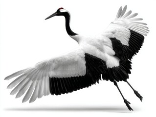 Naklejka premium crane bird, wings open, in flight