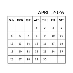 Calendar 2026 for planning and business.