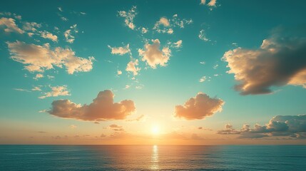 A breathtaking sunrise paints the sky with golden hues over a calm ocean