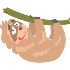 Fototapeta premium Smiling Cartoon Sloth Hanging From A Tree Branch With A Transparent Background