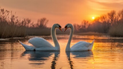 Swan Serenade Sunset Two Swans