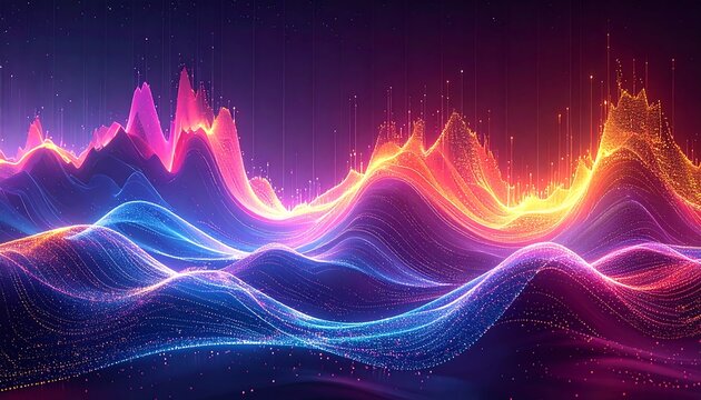 Abstract digital waves, glowing, colorful, dynamic composition