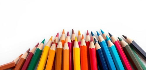 Fototapeta premium Vibrant colored pencils arranged in a dynamic wave shape, pencil wave, lines