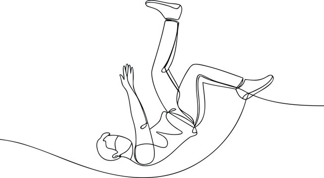 Single line drawing of a person falling through the air