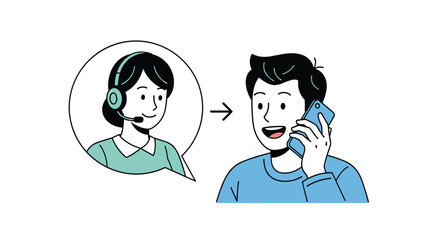 Customer service representative in headset communicates with a man on the phone.