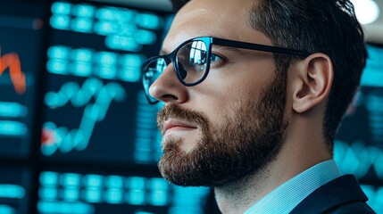 Financial advisor presenting ESG investment plan using holographic interface in smart office.