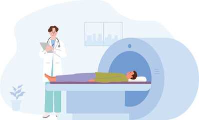 Patient Undergoing MRI Scan with Doctor Supervision