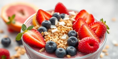 Vibrant smoothie bowl, granola, berries, coconut flakes, smoothie bowl, healthy eating