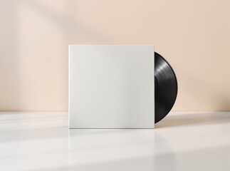 Blank white vinyl record album cover mockup in studio