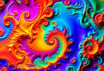 Intricate, swirling fractal pattern in vibrant hues, exhibiting self-similarity,  tint,  fantasy